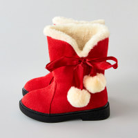 Toddler Girl Solid Color Fur Ball Bow Snow Shoes  Red