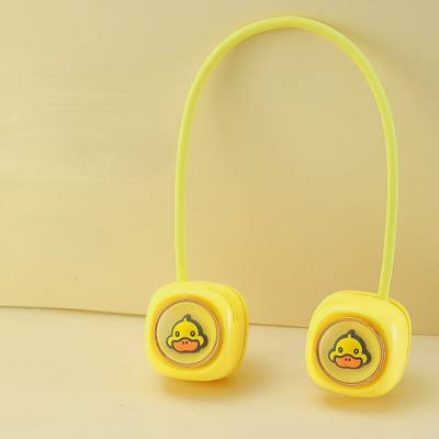 New style little yellow duck cartoon hanging neck fan folding hanging neck fan host usb charging hanging neck strong wind portable G