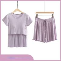 Maternity suits big size market short-sleeved t-shirt suits going out spring and summer tops loose shorts suits summer  Purple