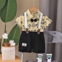 2024 Summer New Boys Full Print Shirt Short Sleeve Suit Boys Casual Overalls Two-piece Suit  Yellow