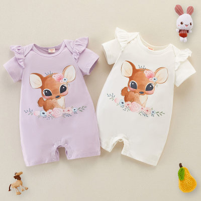 Baby Cute Deer Print Short Sleeve Cotton Bodysuit