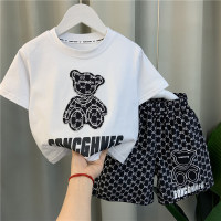 Summer boys' suits summer clothes 2022 new pure cotton short-sleeved tops ice silk shorts medium and large children's western style two-piece set  Black