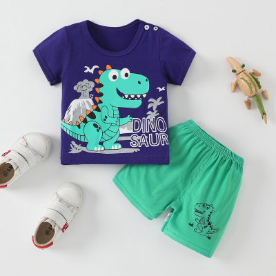 Toddler Boy Cotton Cartoon Color-block Top & Shorts Pajamas Sets