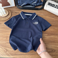2024 summer children's clothing boys' middle and large children's 100-150 cotton stretch mesh short-sleeved polo shirt tops  Navy Blue