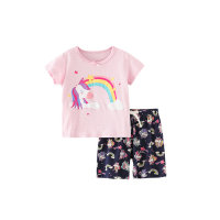 T-shirt da bambina pantaloncini a maniche corte T-shirt in puro cotone due pezzi abbigliamento estivo per bambini vestiti per ragazze  Rosa