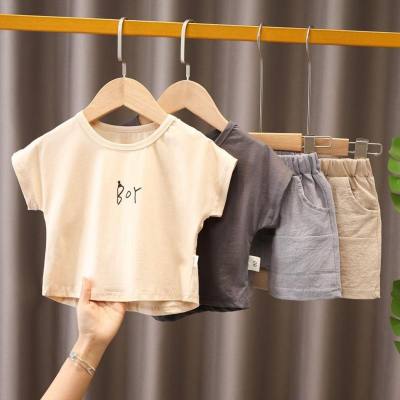 Boys short-sleeved suit pure cotton half-sleeved summer suit summer baby children 1 year old 3 baby Internet celebrity two-piece set trendy