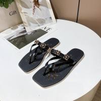 Fashion rhinestone flip-flops for women, outdoor wear, thick-soled flat-soled beach vacation flip-flops  Black