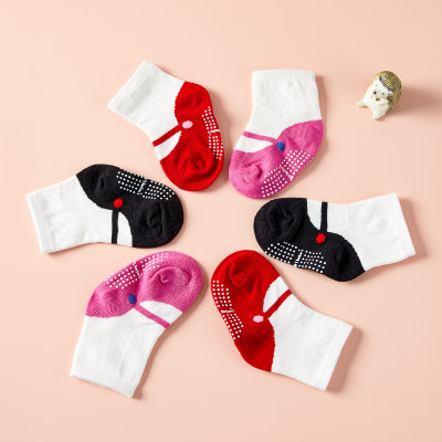 3-pair Baby Pure Cotton Color-block Non-slip Socks