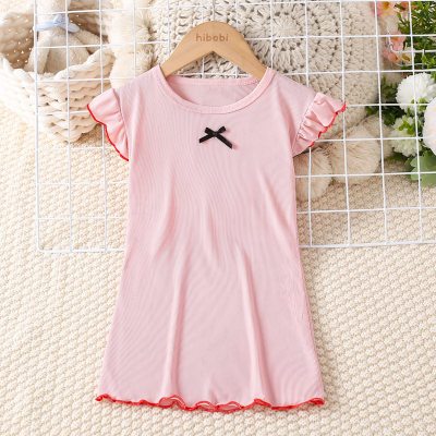 Toddler Girl Solid Color Bowknot Decor Nightdress