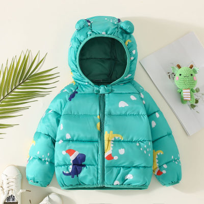 Toddler Boy Allover Cartoon Printed Hooded Zip-up Cotton-padded Coat