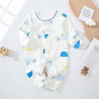 Baby-Overall Neugeborenen-Kleidung reine Baumwolle Pyjama Frühling und Herbst Anzug Baby bequem Samt vier Jahreszeiten Strampler Krabbelkleidung  Blau