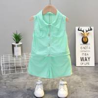 Summer children's clothing baby girl suit sleeveless shirt girl stand collar two-piece suit girl clothing  Green