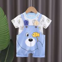 Boys suit summer new children's stylish short-sleeved baby summer overalls two-piece suit  Blue