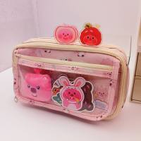 Ruby loopy pencil case for girls junior high school students large capacity transparent high value pencil case  Hot Pink
