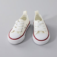 Zapatos de lona de enlace bajo de estilo simple clásico de color sólido para niños pequeños  Blanco
