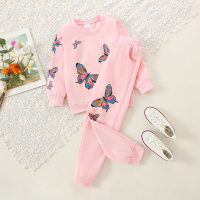 Toddler Girl Butterfly Pattern Sweater & Pants  Pink