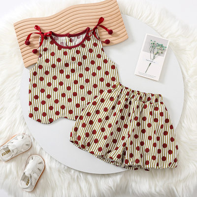 Novo verão 2023 moda na moda polka dot bloomers terno para meninas do bebê sem mangas colete terno de duas peças