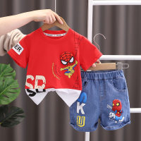 2023 ملابس صيفية أطفال يابانية منتجات  جديدة صيفية للأولاد تي شيرت بأكمام قصيرة على الطراز الكوري خياطة بألوان متباينة  أحمر