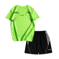 New short-sleeved shorts children's two-piece sports quick-drying clothes for middle and large children's basketball uniforms  Green