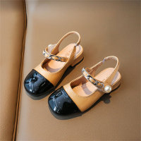 Baotou Pearl Sandals New Little Girls Soft Sole Princess Shoes  Khaki
