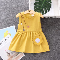 Falda para niños vestido de verano nuevo estilo infantil estilo coreano niña dulce moda chaleco sin mangas vestido de encaje para niña  Amarillo