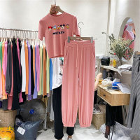 2PCS short-sleeved trousers sports suit two-piece set  Pink