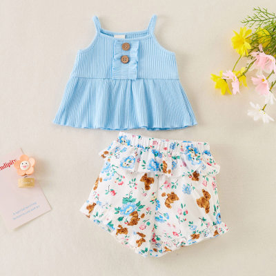Baby Girl Fresh Floral Print RuffleTop y Shorts