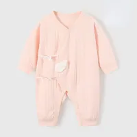 Baby jumpsuit newborn clothes pure cotton suit baby home clothes four seasons romper crawling clothes  Pink