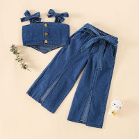 Toddler Girl Casual Fashion Denim Vest & Jeans  Deep Blue