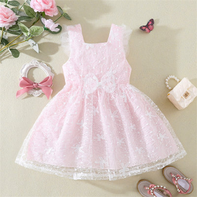 Toddler Girl Floral Lace Floral Mesh Butterfly Sleeve Formal Dress