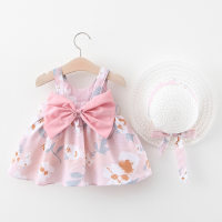 Summer new baby girl vest dress princess dress big bow flower skirt  Pink