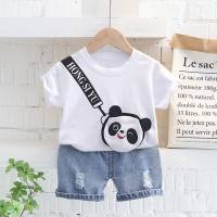 Foreign trade children's short-sleeved suit summer new Korean style boys and girls T-shorts two-piece set foreign trade street stall wholesale network  White