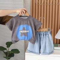 New summer short-sleeved suits for baby boys 2024 new summer clothes for boys children's short-sleeved two-piece suits  Gray