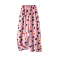 Calças frescas retas de pernas largas para meninas calças anti-mosquito respiráveis soltas pijamas para casa de tamanho grande  Rosa