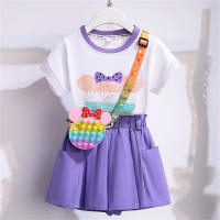 Girls' fashionable suits, stylish new children's summer clothes, short-sleeved T-shirts, internet celebrities, big children's two-piece suits  Purple