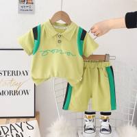 Bebê verão terno de manga curta 2024 novo estilo 1 ano de idade menino roupas de verão roupas elegantes 3 bebês e crianças terno de duas peças  Luz verde