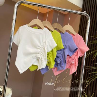 Girls short-sleeved T-shirts for middle and large children, sweet and cute girls, fashionable short-sleeved tops, trendy