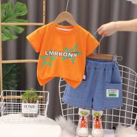 Boys summer suits 2024 new baby children's casual clothes summer short-sleeved suits star prints  Orange