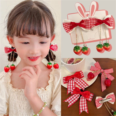 Red Girl Cherry Fabric Bow Hairpin Sweet Girl Double Layer Lace Strawberry Side Clip Lolita Headdress