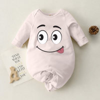 Baby Smily Face Pattern Long Sleeve Jumpsuit  Pink