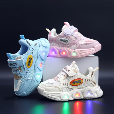 Zapatos deportivos informales con velcro y suela suave con etiqueta luminosa para niños