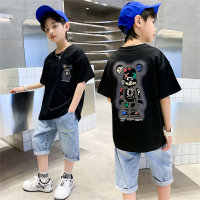 Summer suits for middle and older children, short-sleeved jeans, two-piece suits  Black