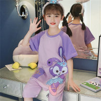Supersüßer einteiliger Pyjama für Kinder, Sommer, reine Baumwolle, mittlere und große Kinderkarikatur, atmungsaktive Anti-Kick-Steppdecke, Kinderheimkleidung  Lila
