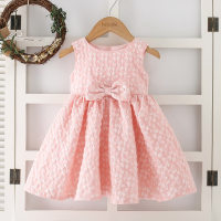 Toddler Girl Solid Color Bowknot Decor Sleeveless Dress  Pink