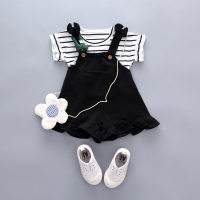 Girls summer new children's clothing Korean style lace flying sleeve clothes two-piece set children's short-sleeved shorts suit baby girl  Black