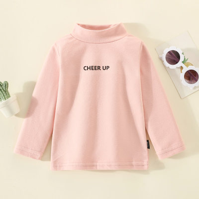 Toddler Girl Solid Letter Printed Polo-neck Bottoming Shirt