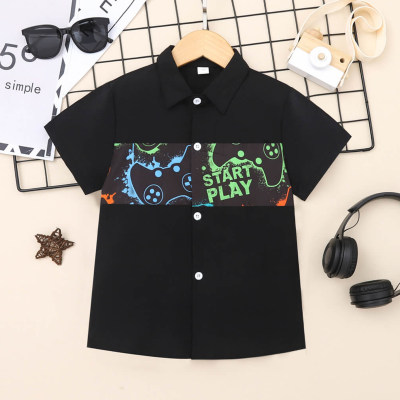 Camisa de manga corta con estampado de bloques de color de verano para niño