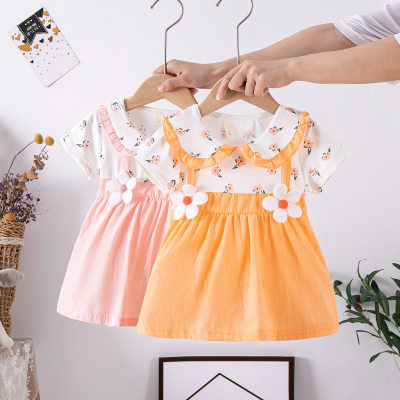 Spot summer Korean style infant girls' clothing printed princess cotton short-sleeved dress children's skirt