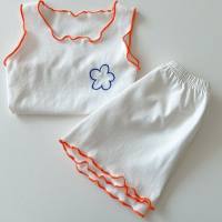 Été bébé gilet sans manches T-shirt short deux pièces bébé mince décontracté vêtements de maison costume pyjama pour enfants  Orange