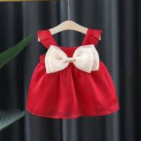 1451 New Summer Products Baby Girl Flying Sleeve Dress Children's Muyunsha Big Bow Dress  Red